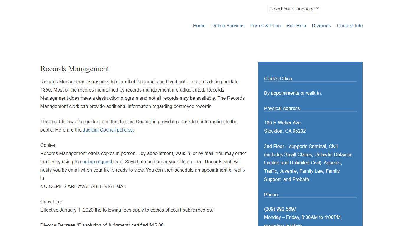 Records Management – Superior Court of CA – County of San Joaquin