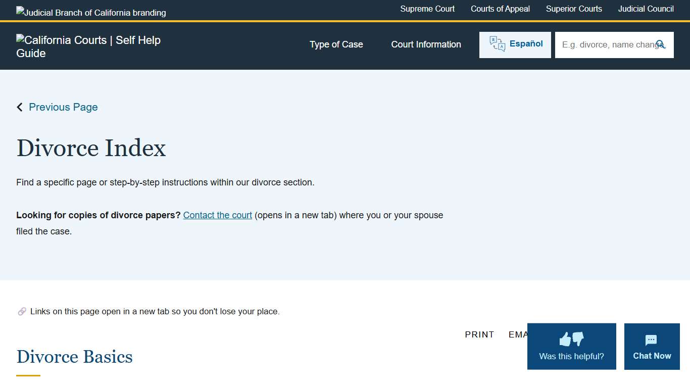 Divorce Index California Courts Self Help Guide